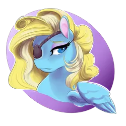 Size: 2880x2880 | Tagged: safe, artist:firimil, derpibooru import, oc, oc:lunar skysong, unofficial characters only, pegasus, pony, fanfic:unity timeline, blonde, bust, commission, digital art, eyepatch, eyeshadow, female, high res, looking at you, makeup, mare, mascara, simple background, transparent background, yellow hair, yellow mane