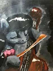 Size: 1804x2399 | Tagged: artist:mandumustbasukanemen, atg 2018, bowtie, cello, derpibooru import, musical instrument, newbie artist training grounds, octavia melody, painting, safe, solo, traditional art