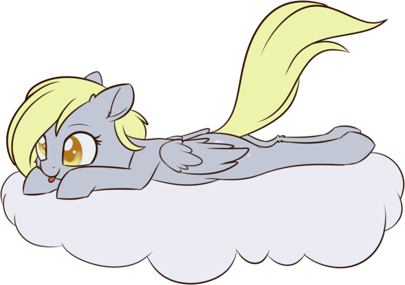 Size: 1280x902 | Tagged: safe, artist:dusthiel, derpibooru import, derpy hooves, pegasus, pony, :p, cloud, colored pupils, cute, derpabetes, female, looking down, lying down, mare, prone, raised tail, silly, simple background, smiling, solo, tail, tongue out, transparent background