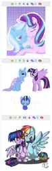 Size: 224x728 | Tagged: safe, derpibooru import, rainbow dash, starlight glimmer, trixie, twilight sparkle, twilight sparkle (alicorn), alicorn, derpibooru, female, juxtaposition, lesbian, meta, polyamory, shipping, startrix, twidash, twixie