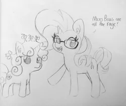 Size: 1280x1078 | Tagged: safe, artist:tjpones, derpibooru import, rarity, sweetie belle, pony, unicorn, bow, female, filly, glasses, hair bow, mare, sweetie belle is not amused, unamused
