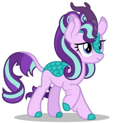 Size: 1417x1417 | Tagged: safe, artist:stellardusk, derpibooru import, starlight glimmer, kirin, sounds of silence, alternate hairstyle, cloven hooves, colored hooves, female, kirin starlight, kirinified, quadrupedal, raised hoof, simple background, solo, species swap, transparent background, vector