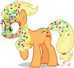 Size: 2386x2194 | Tagged: safe, artist:frownfactory, derpibooru import, applejack, earth pony, pony, yakity-sax, .svg available, alternate hairstyle, confetti, cutie mark, female, mare, simple background, solo, surprised, svg, transparent background, vector