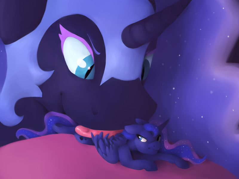 Size: 4000x3000 | Tagged: suggestive, artist:smallhorses, derpibooru import, nightmare moon, princess luna, alicorn, pony, female, helmet, lesbian, licking, lunamoon, mare, micro, mouthplay, patreon, request, self ponidox, selfcest, shipping, size difference, tongue out