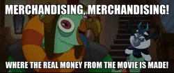 Size: 1920x804 | Tagged: safe, derpibooru import, edit, edited screencap, screencap, murdock, storm king, anthro, parrot pirates, my little pony: the movie, bobblehead, derp, image macro, meme, merchandising, money, pirate, prosthetic beak, solo, spaceballs the tag, tongue out, toy