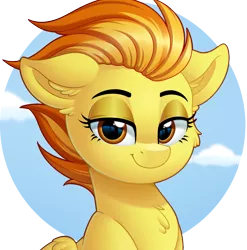 Size: 1419x1438 | Tagged: safe, artist:thegamblehorse, deleted from derpibooru, derpibooru import, spitfire, pegasus, pony, bust, chest fluff, cute, cutefire, female, lidded eyes, looking at you, mare, simple background, solo, transparent background
