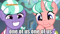 Size: 1366x784 | Tagged: safe, derpibooru import, edit, edited screencap, screencap, stepford ponies, unnamed pony, pony, what lies beneath, female, image macro, jewelry, mare, meme, necklace, nickelodeon, one of us, pearl necklace