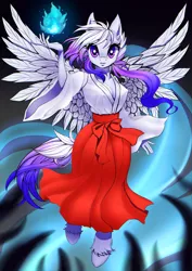 Size: 2894x4093 | Tagged: anthro, anthro oc, artist:pony straponi, commission, derpibooru import, female, floating, full body, hand, miko, oc, oc:cloud cover, pegasus, pegasus oc, safe, solo, spirit, unofficial characters only, ych result