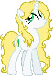 Size: 2778x4001 | Tagged: safe, artist:fuzzybrushy, derpibooru import, oc, oc:fuzzy brushy, unofficial characters only, pony, unicorn, blonde mane, green eyes, simple background, smiling, solo, transparent background, vector, white pony