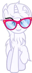 Size: 1752x4000 | Tagged: safe, artist:fuzzybrushy, derpibooru import, oc, oc:lizzy glitzy, unofficial characters only, pony, unicorn, blue eyes, fluffy, glasses, show accurate, smiling, solo, vector, white pony