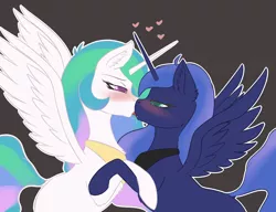 Size: 2600x2000 | Tagged: suggestive, artist:maya, derpibooru import, princess celestia, princess luna, alicorn, pony, blushing, drool, female, french kiss, heart, high res, horns are touching, incest, kissing, lesbian, mare, missing cutie mark, princest, royal sisters, shipping, siblings, sisters