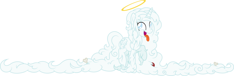 Size: 4001x1311 | Tagged: safe, artist:fuzzybrushy, derpibooru import, oc, oc:wolfenshane, pony, unicorn, female, halo, heaven, impossibly long hair, long mane, mare, open mouth, simple background, solo, tongue out, transparent background, vector