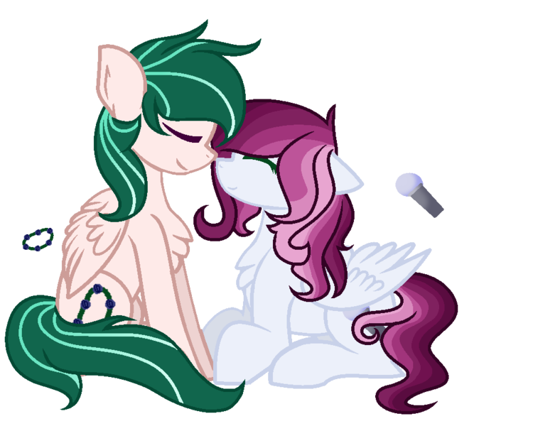 Size: 1000x800 | Tagged: safe, artist:k3elliebear, derpibooru import, oc, oc:flower band, oc:magic melody, unofficial characters only, pegasus, pony, female, mare, nuzzling, prone, simple background, transparent background