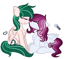 Size: 1000x800 | Tagged: safe, artist:k3elliebear, derpibooru import, oc, oc:flower band, oc:magic melody, unofficial characters only, pegasus, pony, female, mare, nuzzling, prone, simple background, transparent background