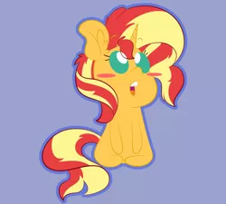 Size: 1024x922 | Tagged: safe, artist:amethystcutey, derpibooru import, sunset shimmer, pony, unicorn, blush sticker, blushing, chibi, female, filly, open mouth, solo