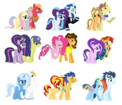 Size: 1856x1600 | Tagged: safe, artist:3d4d, derpibooru import, applejack, big macintosh, cheese sandwich, comet tail, fancypants, flash sentry, flim, fluttershy, pinkie pie, prince blueblood, rainbow dash, rarity, soarin', starlight glimmer, sunburst, sunset shimmer, trixie, twilight sparkle, twilight sparkle (alicorn), alicorn, earth pony, pegasus, pony, unicorn, alicornified, alternate hairstyle, amputee, augmented, bags under eyes, big crown thingy, big hair, bluetrix, cheesepie, cometlight, element of magic, female, flashimmer, flimjack, fluttermac, goggles, guard armor, jewelry, male, mare, prosthetic limb, prosthetic wing, prosthetics, race swap, rainbow power, raripants, regalia, shimmercorn, shipping, simple background, soarindash, starburst, starlicorn, straight, tattoo, torn ear, white background, xk-class end-of-the-world scenario