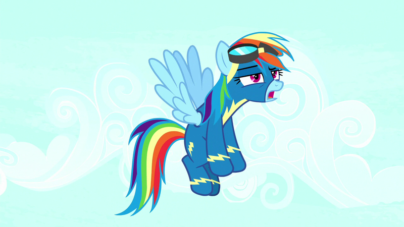 Size: 1280x720 | Tagged: safe, derpibooru import, screencap, rainbow dash, pegasus, pony, yakity-sax, clothes, female, goggles, mare, open mouth, solo, spread wings, uniform, wings, wonderbolts uniform