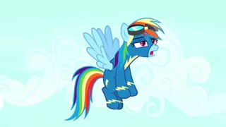 Size: 1280x720 | Tagged: safe, derpibooru import, screencap, rainbow dash, pegasus, pony, yakity-sax, clothes, female, goggles, mare, open mouth, solo, spread wings, uniform, wings, wonderbolts uniform