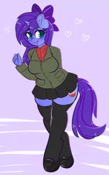 Size: 1199x1920 | Tagged: safe, artist:wickedsilly, derpibooru import, oc, oc:seafood dinner, unofficial characters only, anthro, unguligrade anthro, unicorn, blushing, bow, clothes, cute, female, mare, mary janes, miniskirt, moe, ocbetes, pleated skirt, school uniform, shoes, skirt, socks, thigh highs, thighs, zettai ryouiki