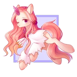 Size: 2000x2000 | Tagged: safe, artist:leafywind, derpibooru import, oc, oc:skoly, unofficial characters only, earth pony, pony, blushing, clothes, commission, crystal, cute, female, flower, flower in hair, looking at you, mare, one eye closed, simple background, smiling, solo, starry eyes, transparent background, wingding eyes, wink