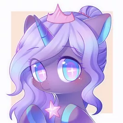 Size: 1500x1500 | Tagged: safe, artist:leafywind, derpibooru import, oc, oc:meteroid, unofficial characters only, pony, unicorn, blushing, bust, cute, female, mare, portrait, smiling, solo, stars