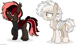 Size: 9240x5390 | Tagged: safe, artist:suramii, derpibooru import, oc, oc:cuddy, oc:leisleri, unofficial characters only, bat pony, pony, absurd resolution, bat pony oc, clothes, duo, freckles, hoodie, open mouth, sad, simple background, socks (coat marking), transparent background