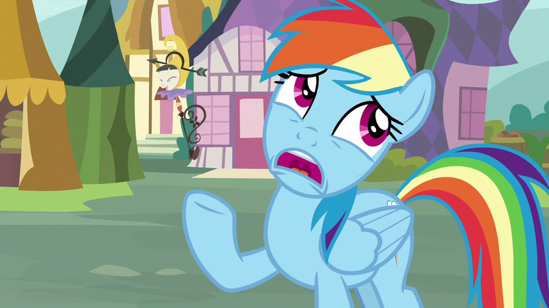 Size: 1280x720 | Tagged: safe, derpibooru import, screencap, rainbow dash, pegasus, pony, yakity-sax, female, mare, open mouth, raised hoof, solo