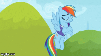 Size: 350x196 | Tagged: safe, derpibooru import, edit, edited screencap, screencap, rainbow dash, pegasus, pony, the end in friend, animated, bedroom eyes, clothes, female, flying, gif, mare, solo, vest