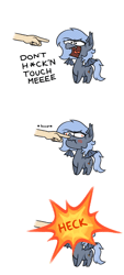 Size: 540x1200 | Tagged: safe, artist:glimglam, derpibooru import, oc, oc:panne, unofficial characters only, bat pony, pony, angry, animated, boop, booped, chibi, comic, derp, dialogue, disembodied hand, duo, explosion, faic, female, hand, heck, if you boop a pony it explodes, mare, non-consensual booping, open mouth, screaming, scrunchy face, simple background, solo focus, speech bubble, spread wings, tongue out, vibrating, white background, wings