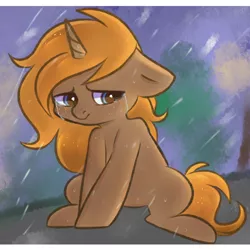 Size: 3000x3000 | Tagged: safe, artist:pesty_skillengton, derpibooru import, oc, oc:slypai, unofficial characters only, pony, unicorn, crying, cute, feels, hooves together, male, sad, sitting, slumped, solo, spread legs, spreading, stallion, weather, ych result