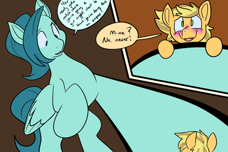 Size: 1280x853 | Tagged: safe, artist:goat train, deleted from derpibooru, derpibooru import, oc, oc:cumulonimbus, oc:paige, unofficial characters only, pegasus, pony, blushing, comic, crushing, embarrassed, hooves, macro, micro, raised hoof, simple background, speech, speech bubble