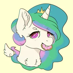 Size: 3000x3000 | Tagged: safe, artist:petergriffinschin, derpibooru import, princess celestia, pony, bust, donut, female, food, looking at you, mare, solo