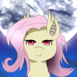 Size: 3000x3000 | Tagged: safe, artist:cocoapossibility, derpibooru import, fluttershy, bat pony, pegasus, pony, vampire, vampony, cloud, flutterbat, moon, race swap