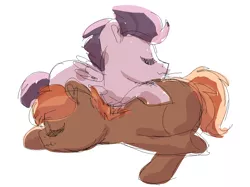 Size: 1071x800 | Tagged: artist needed, safe, derpibooru import, button mash, rumble, earth pony, pegasus, pony, colt, gay, male, rumblemash, shipping, simple background, snuggling, white background