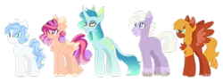 Size: 1600x594 | Tagged: safe, artist:leviostars, derpibooru import, oc, unofficial characters only, changepony, earth pony, hybrid, pegasus, pony, chest fluff, colored pupils, crack ship offspring, ear fluff, female, interspecies offspring, magical gay spawn, magical lesbian spawn, male, mare, offspring, parent:big macintosh, parent:double diamond, parent:flash magnus, parent:hoity toity, parent:party favor, parent:prince blueblood, parent:princess cadance, parent:princess skystar, parent:rockhoof, parent:thorax, parents:partydiamond, simple background, stallion, transparent background, unshorn fetlocks
