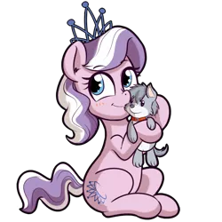 Size: 512x512 | Tagged: safe, artist:anibaruthecat, derpibooru import, diamond tiara, oc, oc:blaze, earth pony, pony, cute, diamondbetes, female, filly, plushie, simple background, sitting, smiling, solo, transparent background