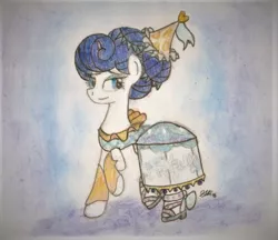 Size: 746x646 | Tagged: safe, artist:brogararts, derpibooru import, rarity, ponified, pony, unicorn, equestria girls, equestria girls series, rollercoaster of friendship, carousel dress, clothes, dress, equestria girls ponified, female, hat, mare, signature, solo, traditional art