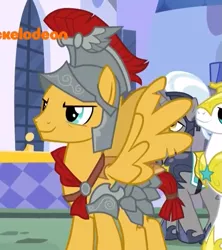 Size: 639x720 | Tagged: safe, derpibooru import, screencap, flash magnus, pegasus, pony, a rockhoof and a hard place, armor, cropped, helmet, male, nickelodeon, royal guard, smiling, solo focus, stallion, wings