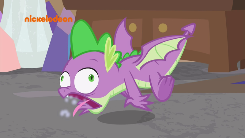 Size: 1920x1080 | Tagged: safe, derpibooru import, screencap, spike, dragon, school raze, choking, faic, great moments in animation, majestic as fuck, male, nickelodeon, open mouth, smoke, solo, tongue out, winged spike