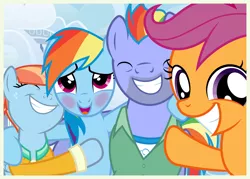 Size: 7000x5000 | Tagged: safe, artist:mundschenk85, derpibooru import, bow hothoof, rainbow dash, scootaloo, windy whistles, pony, absurd resolution, blushing, bowabetes, cute, cutealoo, dashabetes, family photo, scootalove, vector, windybetes