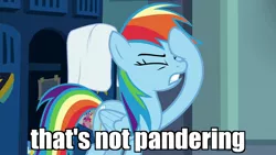 Size: 1280x720 | Tagged: safe, derpibooru import, edit, edited screencap, screencap, rainbow dash, pegasus, pony, parental glideance, angry, facehoof, female, image macro, mare, meme, pandering, reaction image, solo