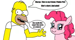 Size: 971x518 | Tagged: safe, artist:logan jones, derpibooru import, pinkie pie, pony, captain obvious, crossover, female, homer simpson, male, oneyplays, simple background, speech bubble, super mario sunshine, the simpsons, transparent background