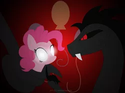 Size: 4888x3624 | Tagged: artist:aldin1996, balloon, coils, derpibooru import, fangs, glowing eyes, hypnosis, oc, oc:plague, pinkie pie, safe, snake