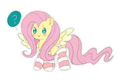 Size: 688x447 | Tagged: safe, artist:bubbled-tea-dreams, derpibooru import, fluttershy, pegasus, pony, blushing, chibi, clothes, cute, hnnng, question mark, shyabetes, simple background, socks, solo, striped socks, transparent background