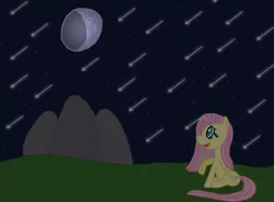 Size: 3288x2424 | Tagged: safe, artist:sb1991, derpibooru import, fluttershy, pegasus, pony, challenge, equestria amino, female, moon, mountain, night, shooting star, stargazing, stars