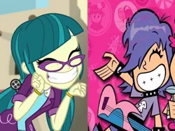 Size: 1024x770 | Tagged: safe, artist:brandonale, derpibooru import, juniper montage, equestria girls, movie magic, spoiler:eqg specials, big grin, comparison, cute, female, grin, hi hi puffy ami yumi, junibetes, smiling, yumi yoshimura