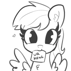 Size: 1280x1280 | Tagged: safe, artist:tjpones, derpibooru import, rainbow dash, pegasus, pony, bust, chest fluff, cute, dashabetes, ear fluff, female, grayscale, heart, looking at you, mare, monochrome, mouth hold, positive ponies, simple background, solo, spread wings, white background, wings