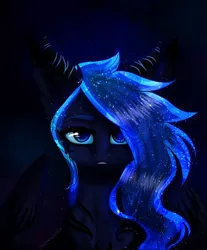 Size: 1280x1549 | Tagged: safe, artist:arcticwhistle, derpibooru import, princess luna, pony, blue eyes, female, looking at you, missing horn, solo, wings