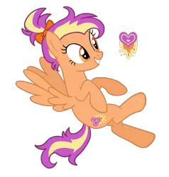 Size: 2262x2376 | Tagged: safe, artist:flipwix, derpibooru import, oc, oc:clementine skies, unofficial characters only, pegasus, pony, bow, digital art, female, flying, grin, hair bow, magical lesbian spawn, mare, next generation, offspring, parent:amethyst star, parent:spitfire, parents:spitstar, ponytail, simple background, smiling, solo, transparent background