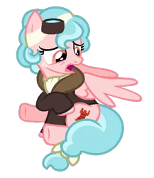 Size: 552x636 | Tagged: safe, artist:ivuiadopts, artist:thefanficfanpony, derpibooru import, cozy glow, pegasus, pony, season 8, spoiler:s08, base used, clothes, female, goggles, jacket, mare, older, older cozy glow, open mouth, scarf, simple background, sitting, solo, transparent background
